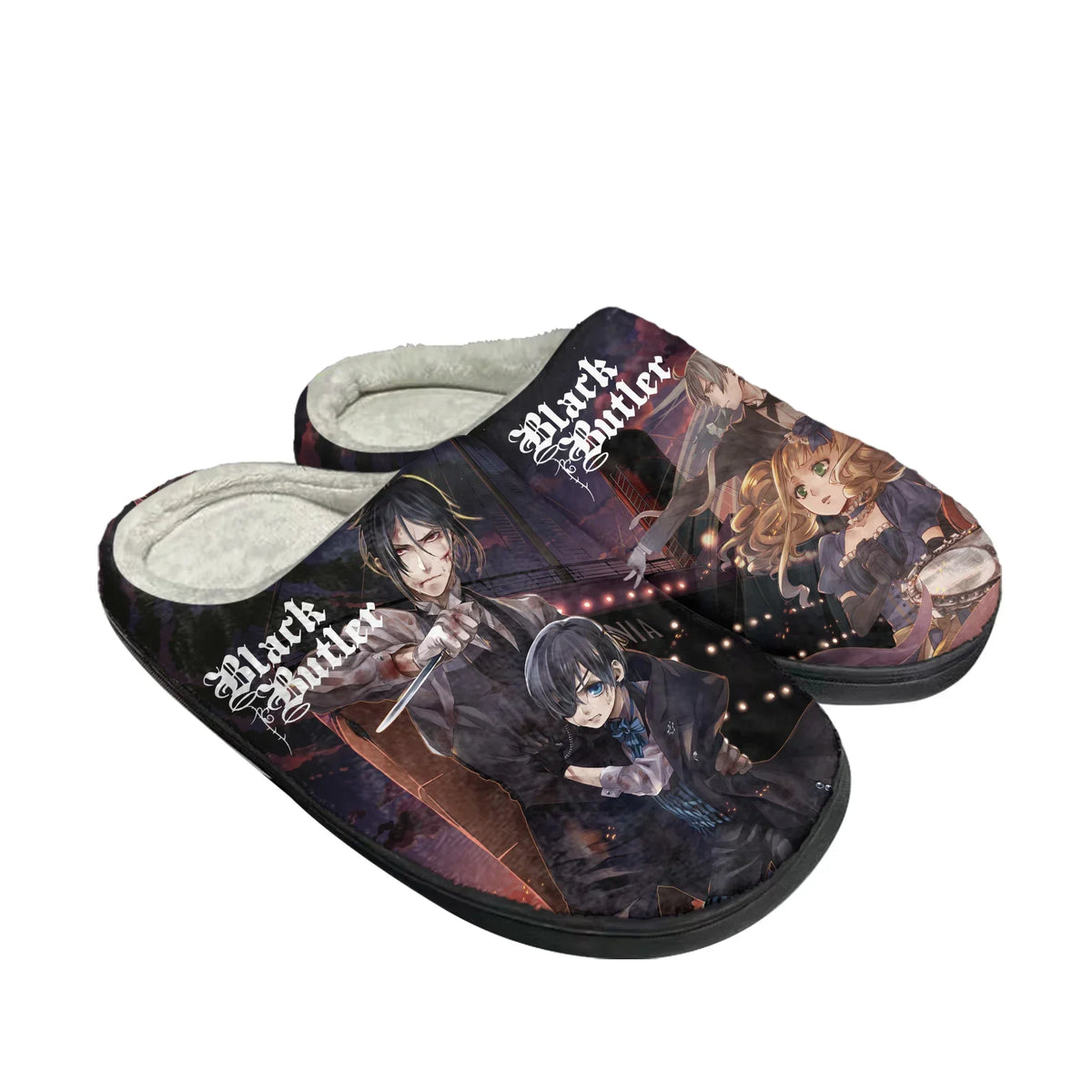 Black Butler Home Cotton Slippers Mens Womens Plush Bedroom Casual Keep Warm Shoes Japanese Anime Custom Thermal Indoor Slipper