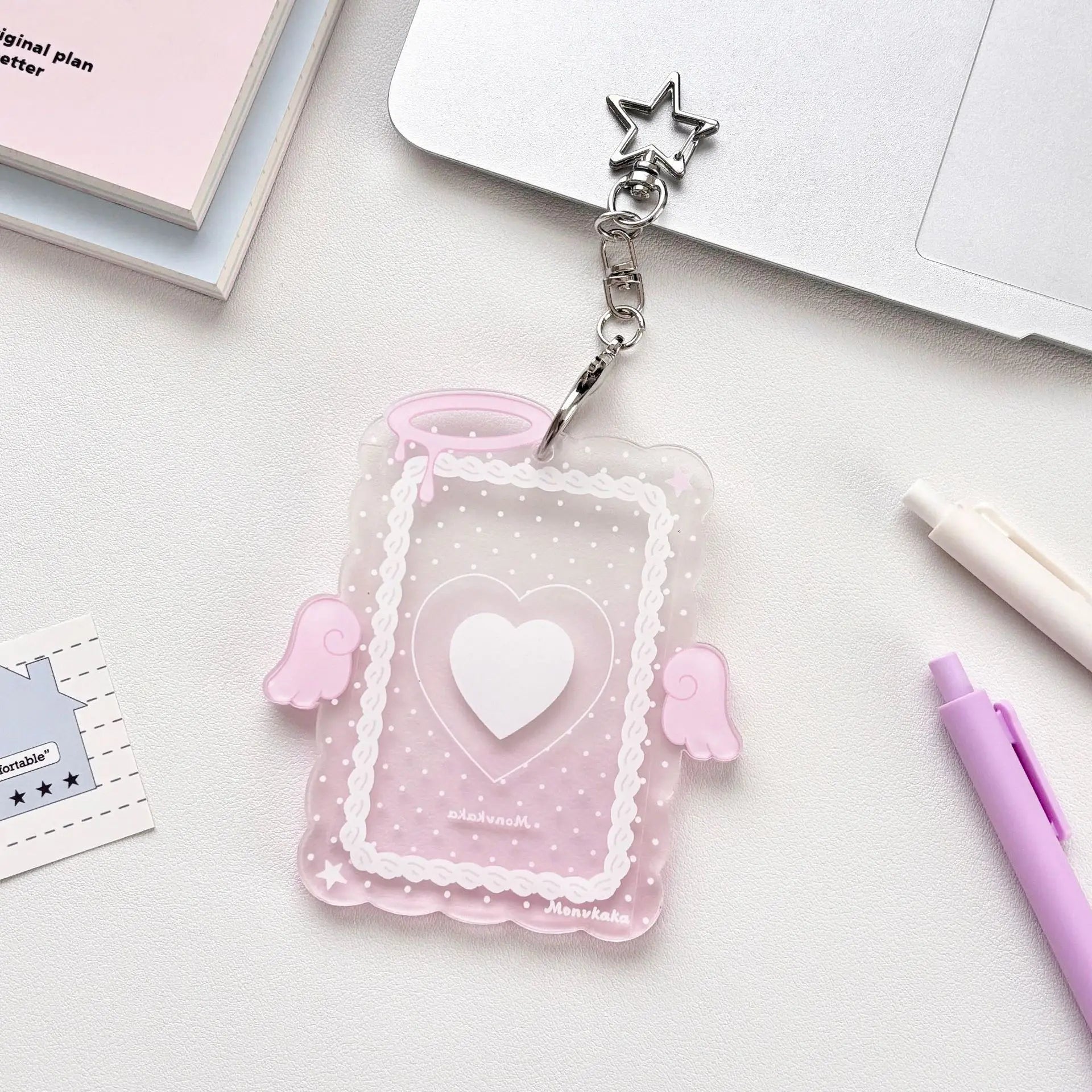 Hot Fashion Love Wings Acrylic 3in Card Holder Girl Crossbody Bag Pendant Keychain Decoration Kpop Idol Photo Storage Card Clip