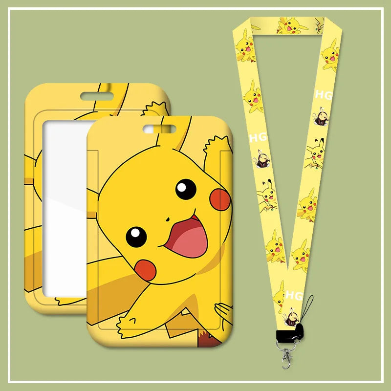 Cartoon Anime Student Pikachu Neck Lanyard Card Sleeve ID Bus Subway Access Work Permit Kids Chain Key Holder Cover