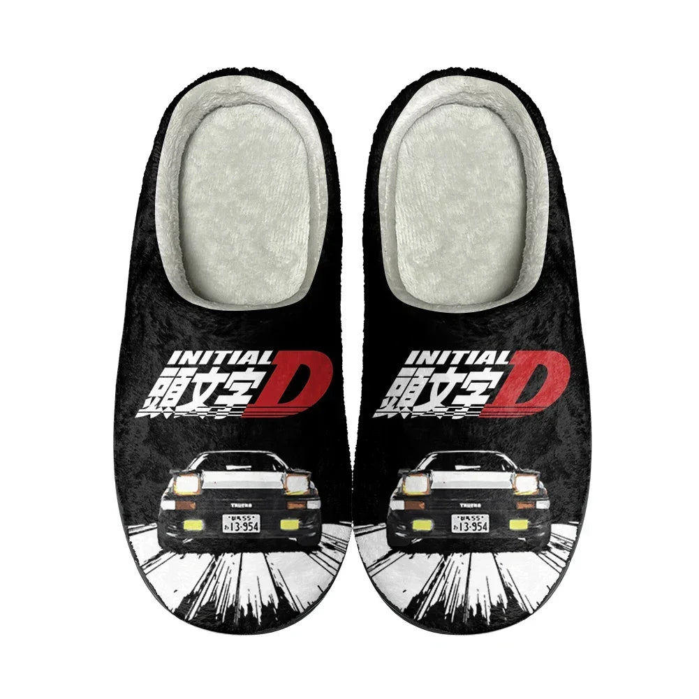 Japanese Anime Initial D Home Cotton Custom Slippers Mens Womens Sandals Plush Rock Band Casual Keep Warm Shoes Thermal Slipper