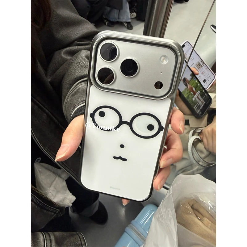 INS Korea Kawaii Cute Glasses Face Bear Kpop Girl Phone Case For iPhone 17 16 Promax 15 14 13 12 11 Pro Max Plus Y2k Resin Cover