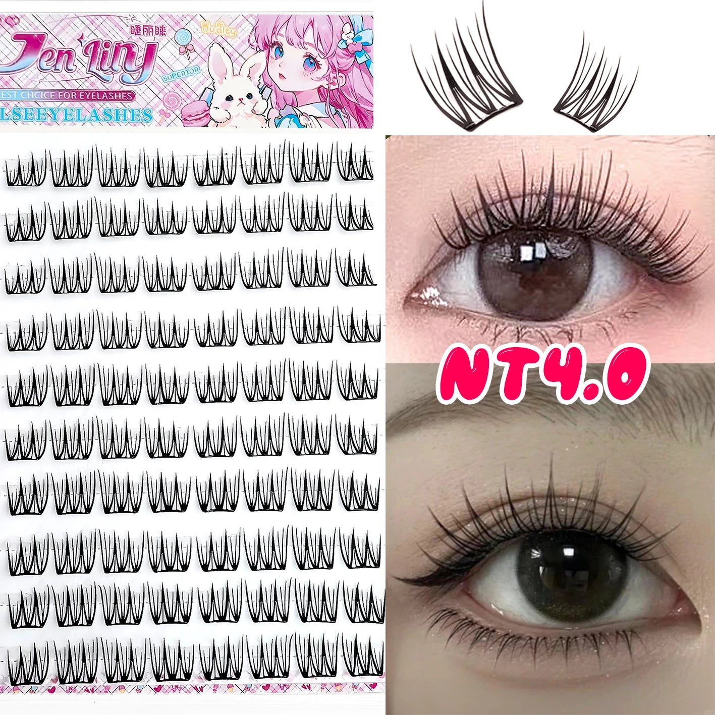 Korean Stylish False Eyelashes K-pop Inspired Design Comic Fluffy Clustered Slender Self-Adhesive Perfect for Everyday