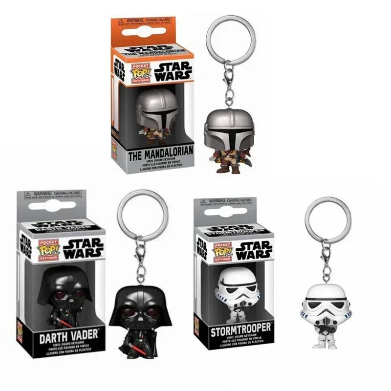 FUNKO Keychain Star Wars White Pawns Mandalorian Darth Vader Keychain PVC Action Figure Collection Model Toys For Children POP