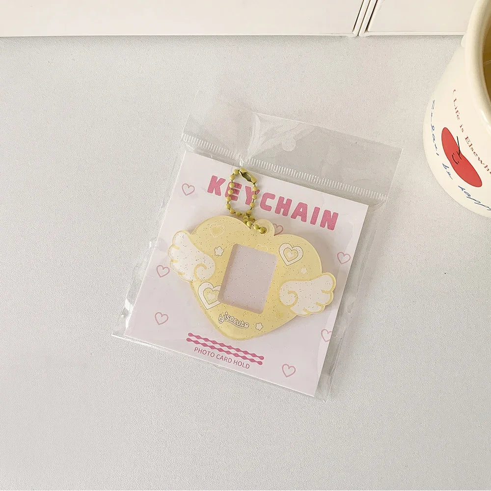 Portable Glitter Star Acrylic Photocard Holder Keychain 1-Inch ID Card Case Student Kpop Idol Photo Bag Durable Card Storage