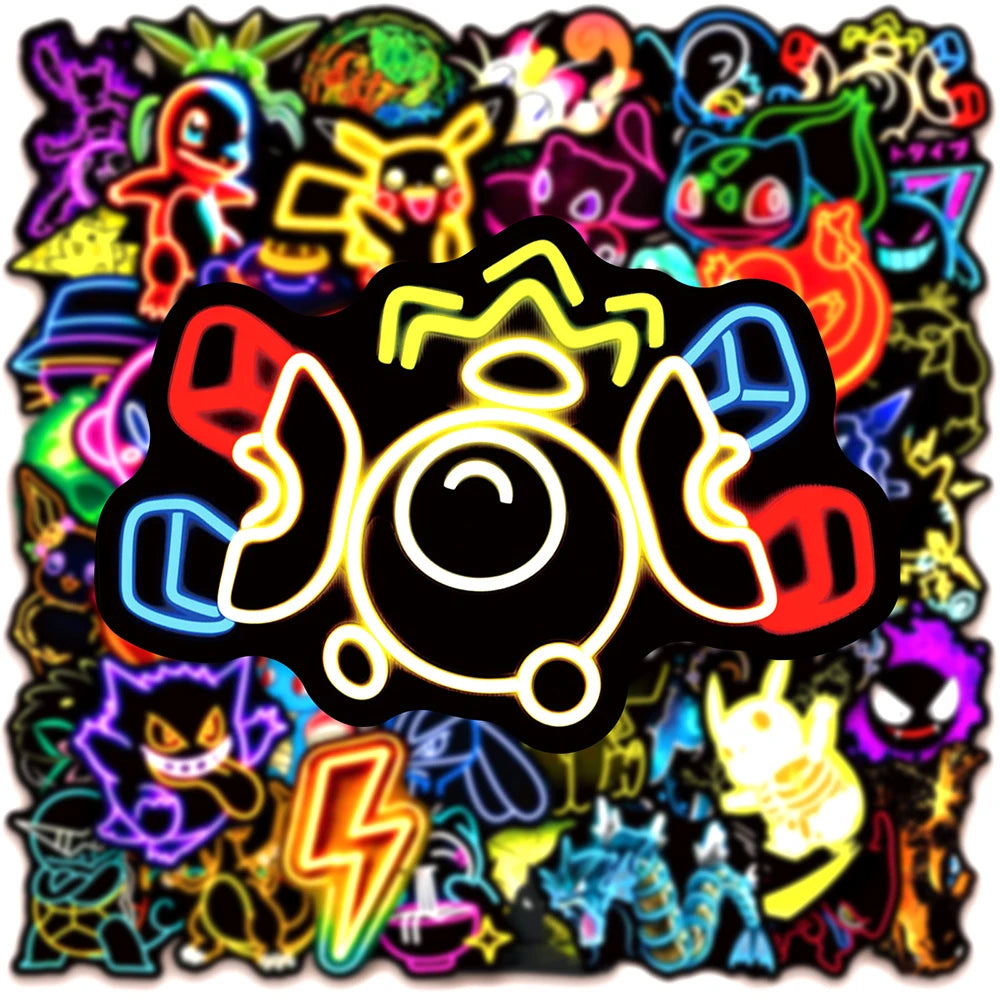 10/30/50pcs Cool Cartoon Neon Light Anime Pokemon Stickers Pikachu Cartoon Decals Laptop Motorcycle Phone Aesthetic Sticker Toys