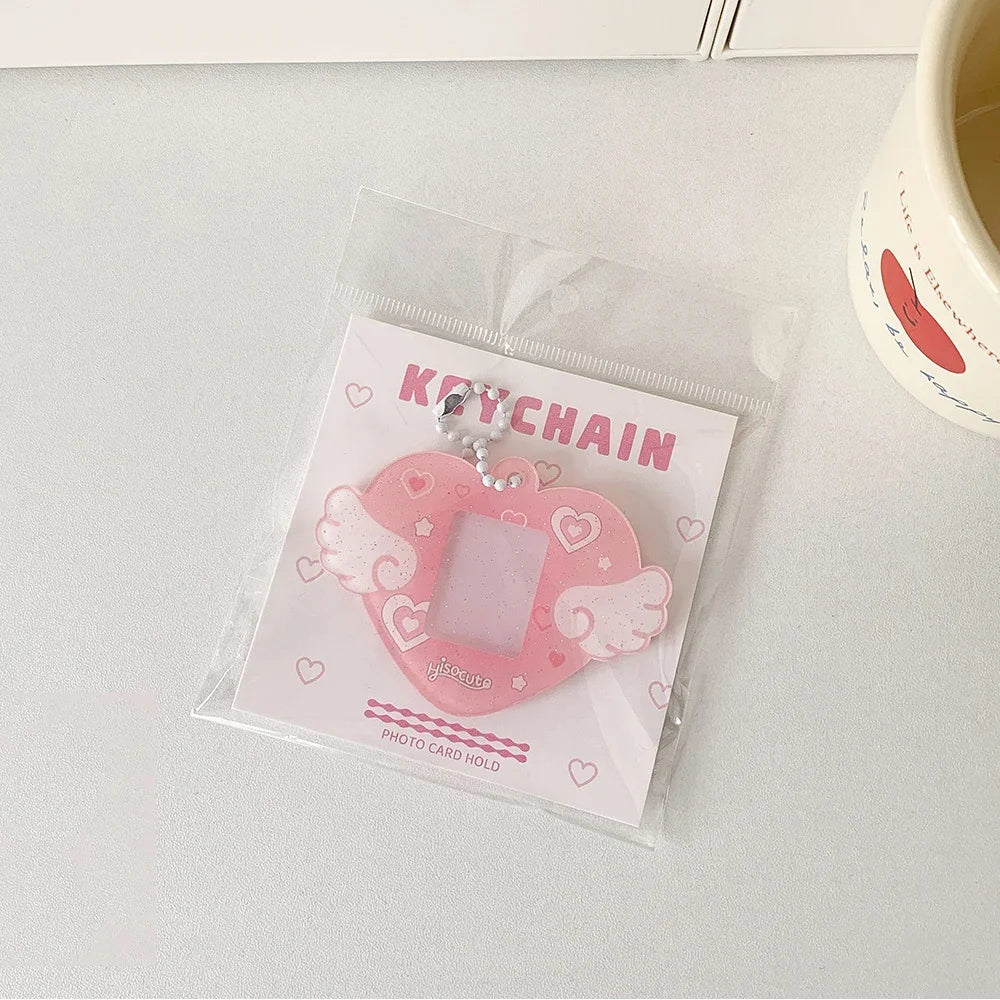 Portable Glitter Star Acrylic Photocard Holder Keychain 1-Inch ID Card Case Student Kpop Idol Photo Bag Durable Card Storage