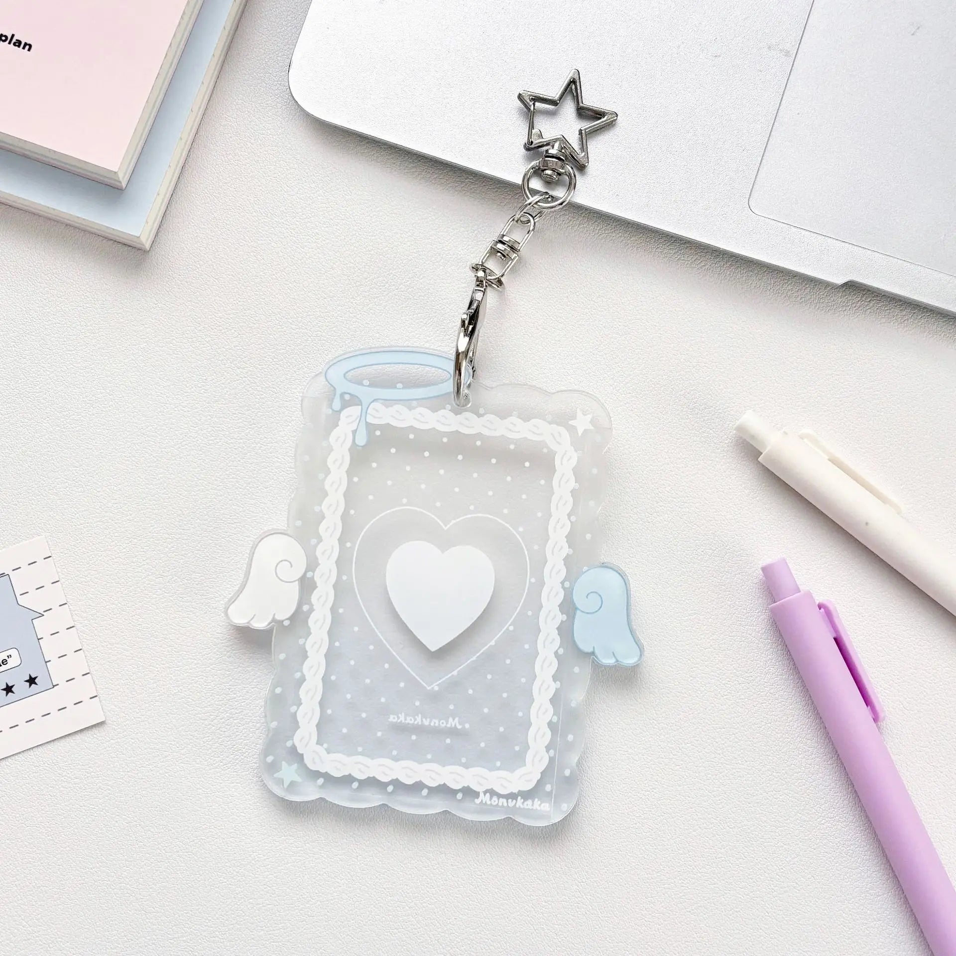 Hot Fashion Love Wings Acrylic 3in Card Holder Girl Crossbody Bag Pendant Keychain Decoration Kpop Idol Photo Storage Card Clip