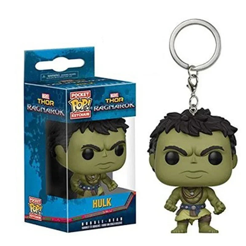 FUNKO POP The Avengers Marvels Iron Man Rocket Spider-man Hulk Loki Thor Captain America Panther Pocket Keychain Model Toys Gift