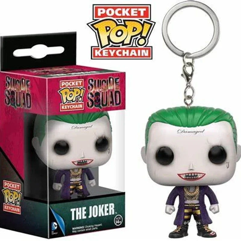 FUNKO POP Movies Suicide Squad The Joker Harley Quinn King Shark Keychain Toy Action Figure Collection Toys for Kids with Box