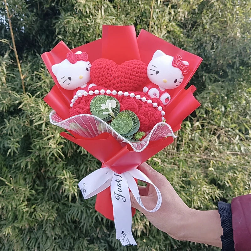 Hello Kitty Cartoon Plush Bouquet  Anime Rose Flowers Doll Home Wedding Decoration Christmas Valentine's Day Gift