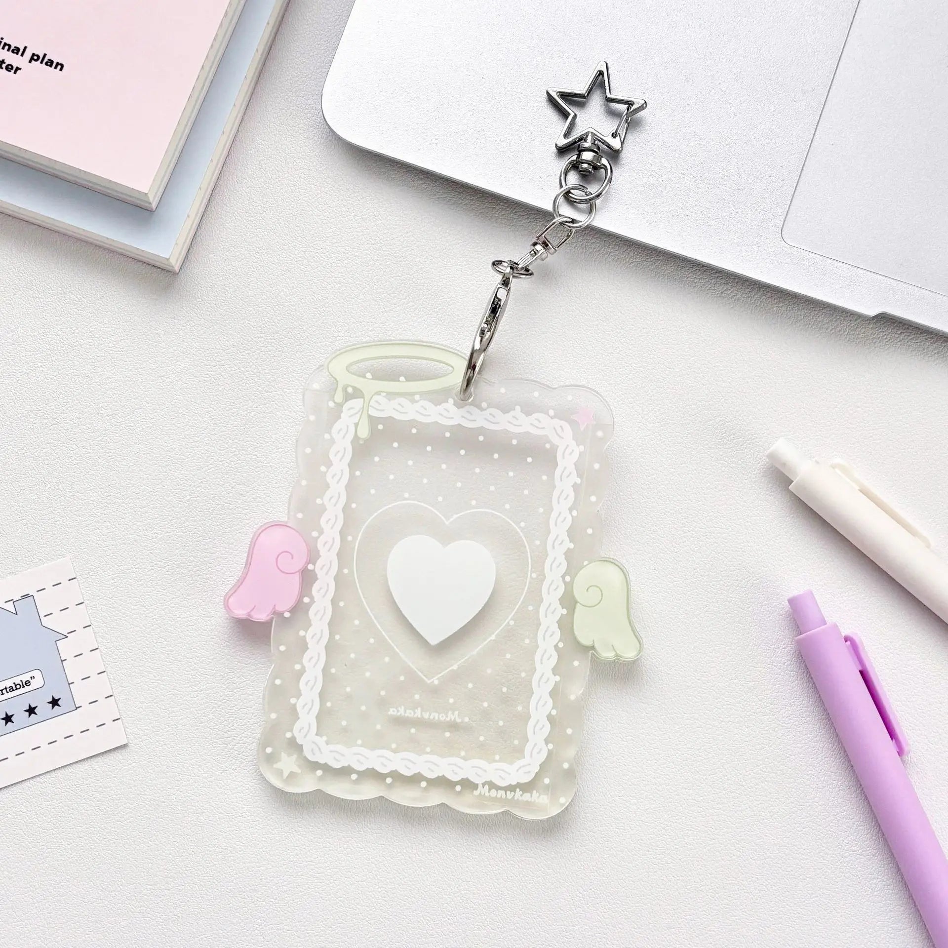 Hot Fashion Love Wings Acrylic 3in Card Holder Girl Crossbody Bag Pendant Keychain Decoration Kpop Idol Photo Storage Card Clip