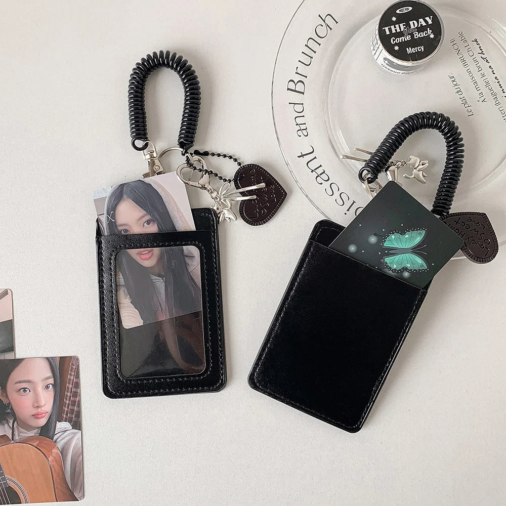 Y2k Black Photocard Holder Keychain Kpop Idol Photo Protector Sleeve Student Id Card Storage Case Student Stationery Supplies