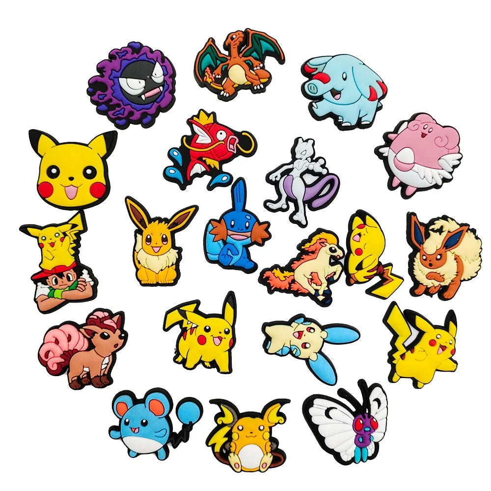 Anime Cartoon Pikachu Psyduck Squirtle Sandals Accessories 10/20/27Pcs Pokemon Clogs Sandals Decor Buckle Girls Birthday Gifts
