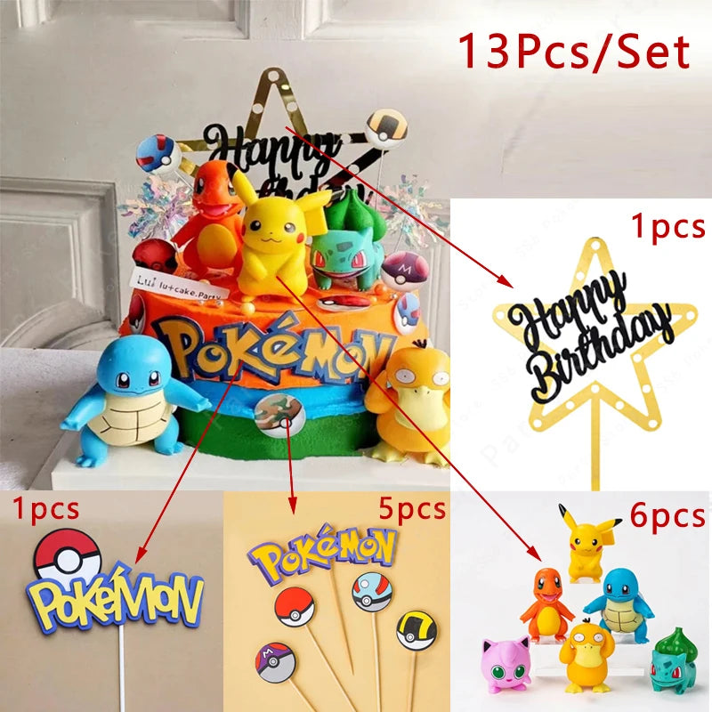13Pcs/set Pokemon Cake Topper Pikachu Anime Figure Party Happy Birthday Pokemon Cake Decoration Supplies Ornaments Gift