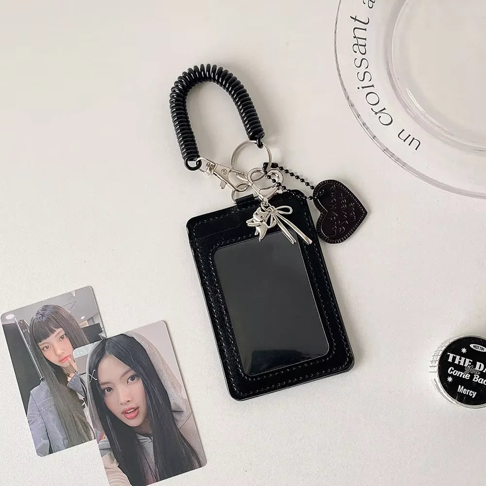 Y2k Black Photocard Holder Keychain Kpop Idol Photo Protector Sleeve Student Id Card Storage Case Student Stationery Supplies