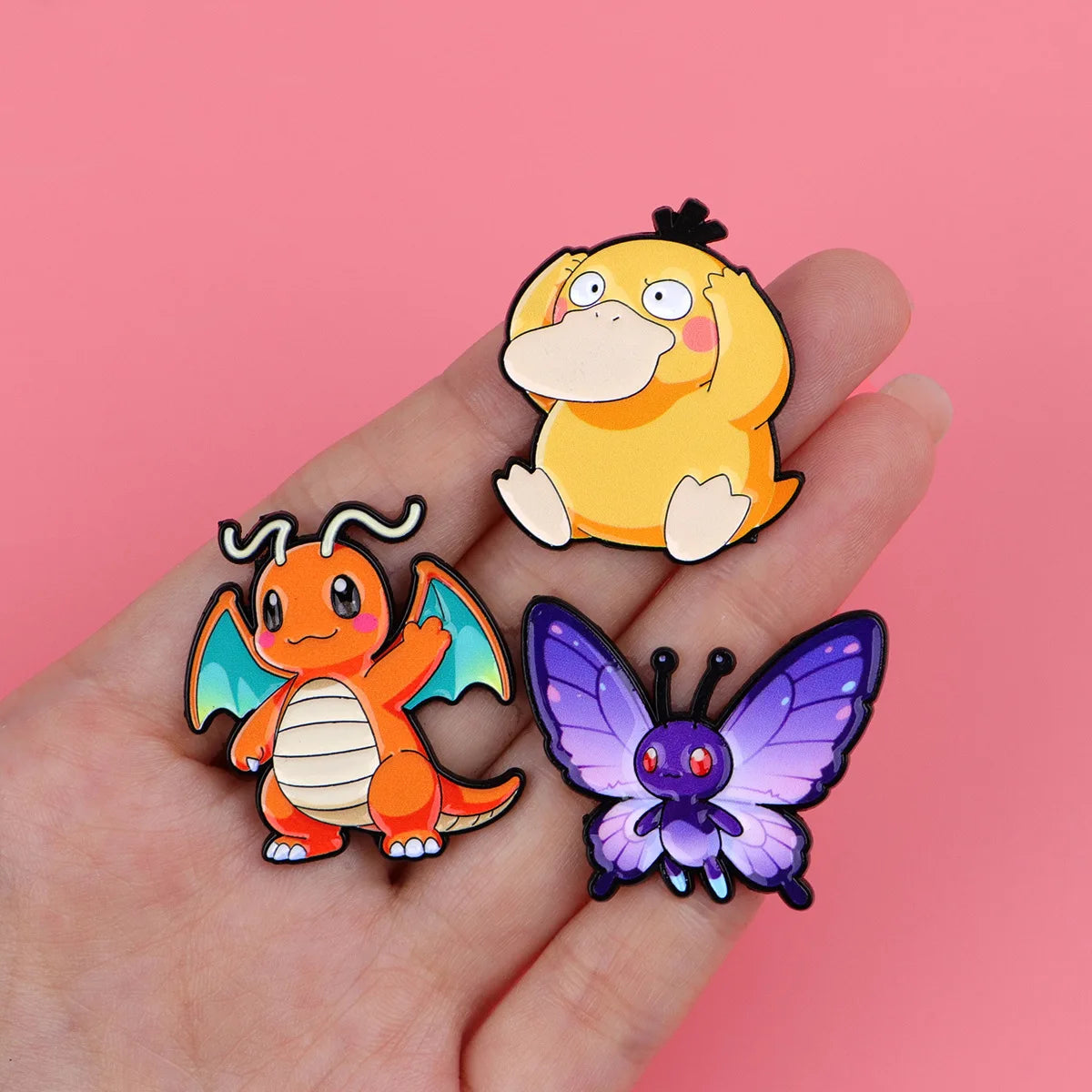 Random 7Pcs Anime Pokemon Monsters Enamel Pins Creative Elf Pikachu Psyduck Bulbasaur Squirtle Brooch Lapel Badge Cosplay Gift