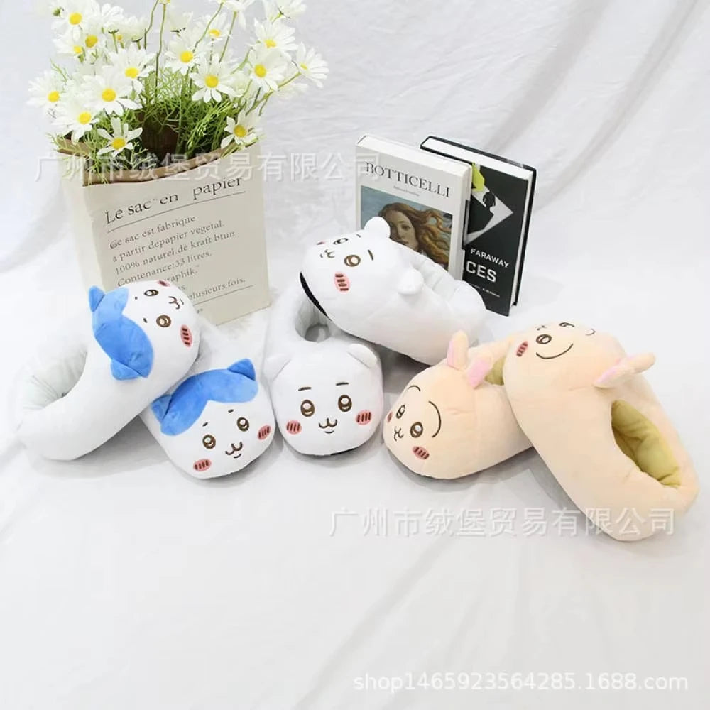 Anime Chiikawa Hachiware Women Plush Slippers Kawaii Usagi Cartoon Couple Comfort Home Warm Cute Girl Cotton Slippers Gifts