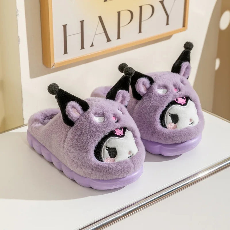 Cartoon Women's Plush Slippers Warm New Cinnamoroll Pompompurin Kuromi Sanrioed Anime Hello Kitty Winter Thicken Home Slippers