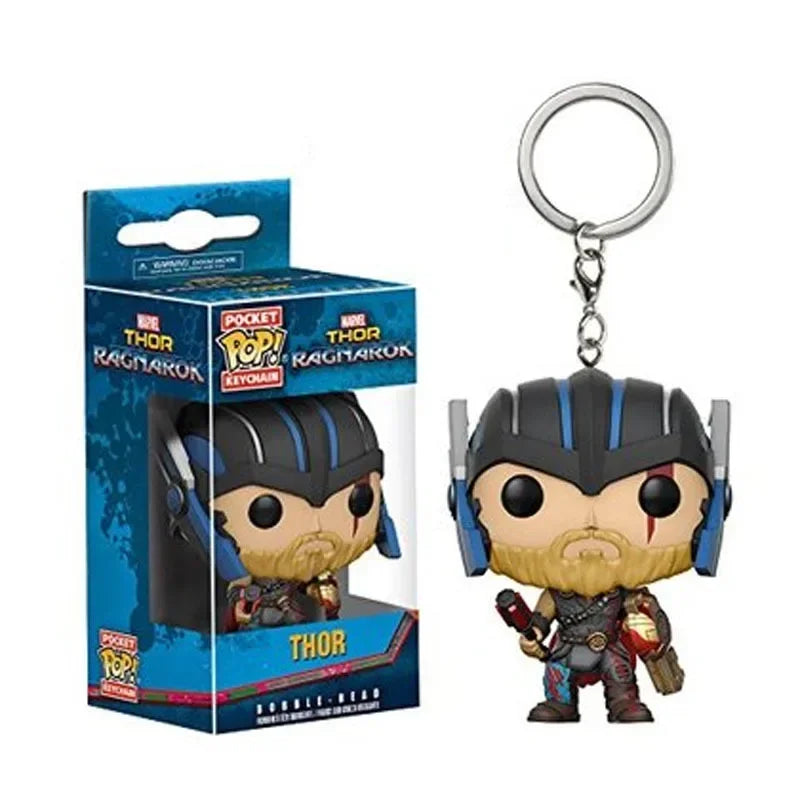FUNKO POP The Avengers Marvels Iron Man Rocket Spider-man Hulk Loki Thor Captain America Panther Pocket Keychain Model Toys Gift