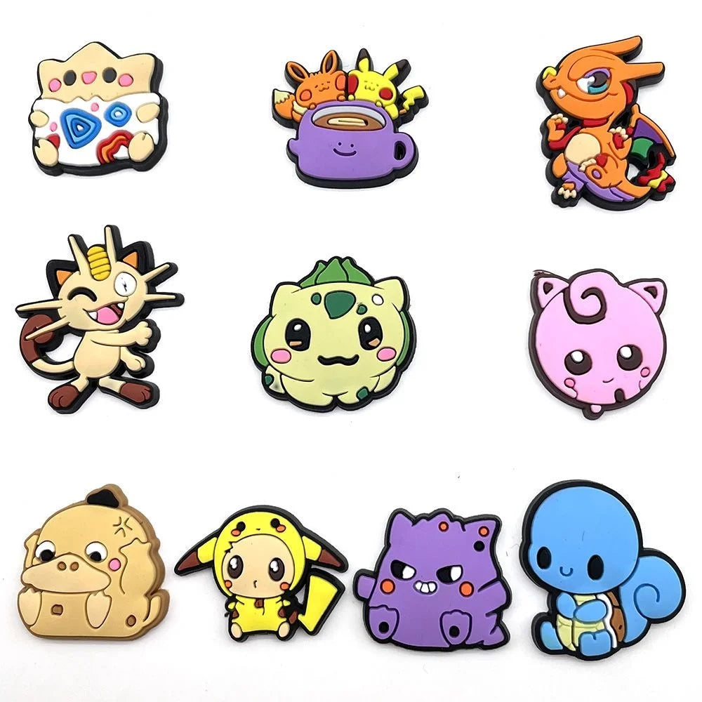 Anime Cartoon Pikachu Psyduck Squirtle Sandals Accessories 10/20/27Pcs Pokemon Clogs Sandals Decor Buckle Girls Birthday Gifts
