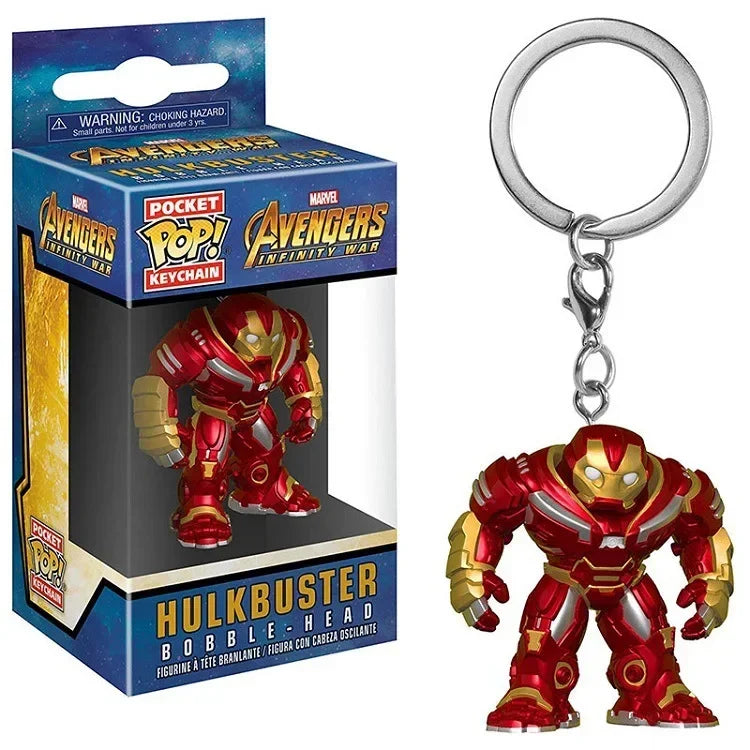 FUNKO POP The Avengers Marvels Iron Man Rocket Spider-man Hulk Loki Thor Captain America Panther Pocket Keychain Model Toys Gift
