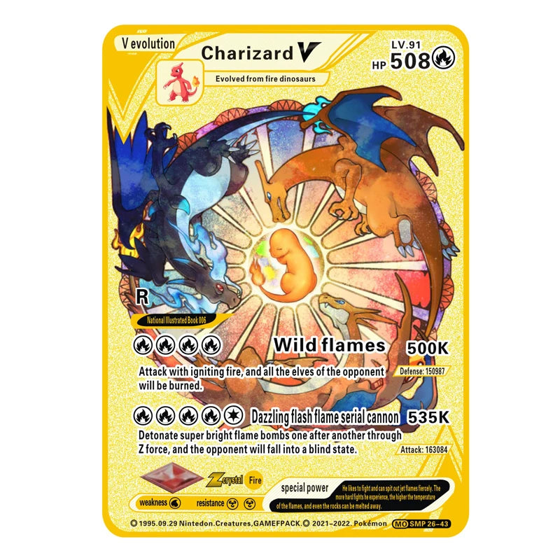 2026 NEW Pokemon Metal Card 10000 Points Arceus Charizard Super Card Golden English Mewtwo Vmax GX EX Anime Collection Card Gift