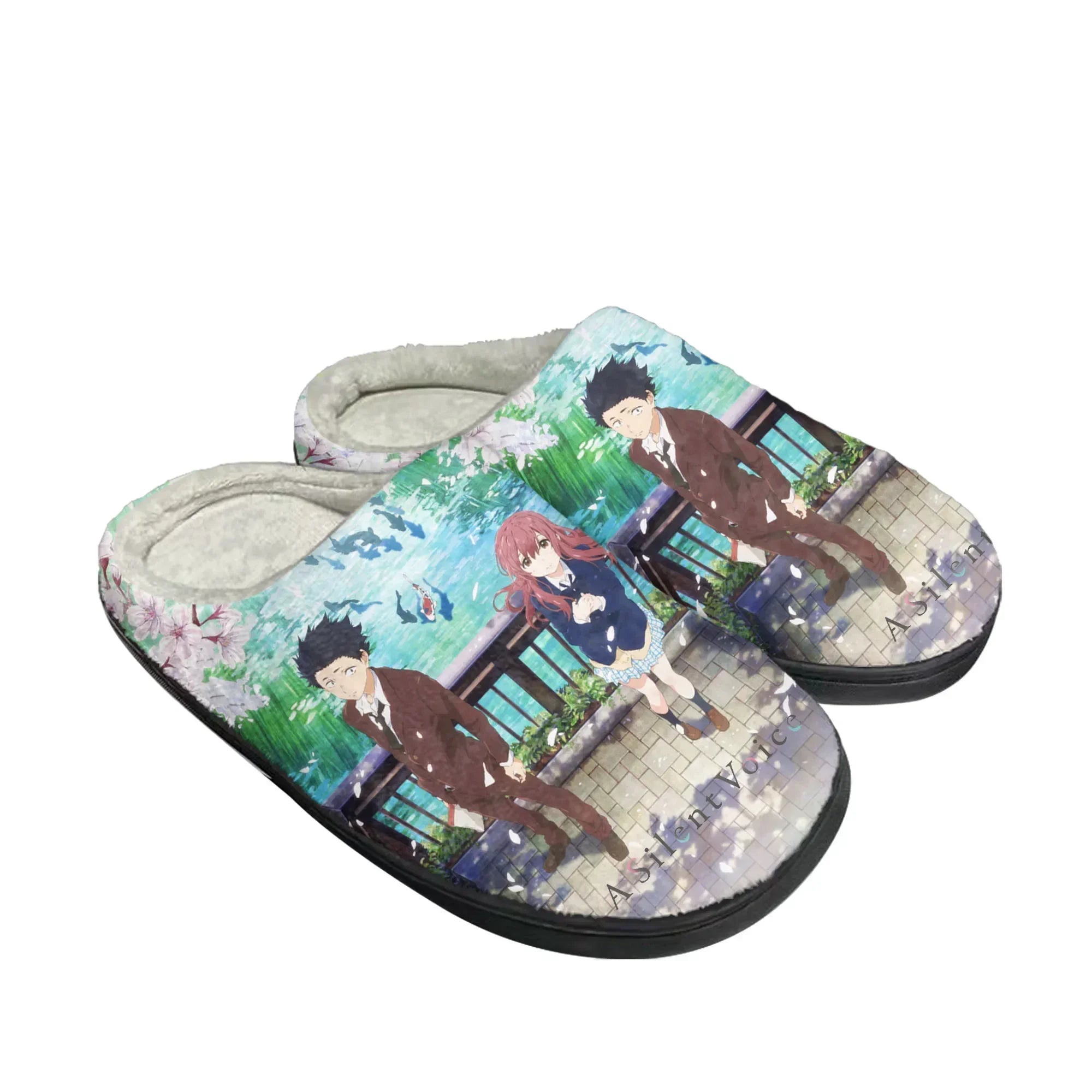 A Silent Voice Home Cotton Slippers Mens Women Plush Bedroom Casual Keep Warm Shoes Japanese Anime Custom Thermal Indoor Slipper