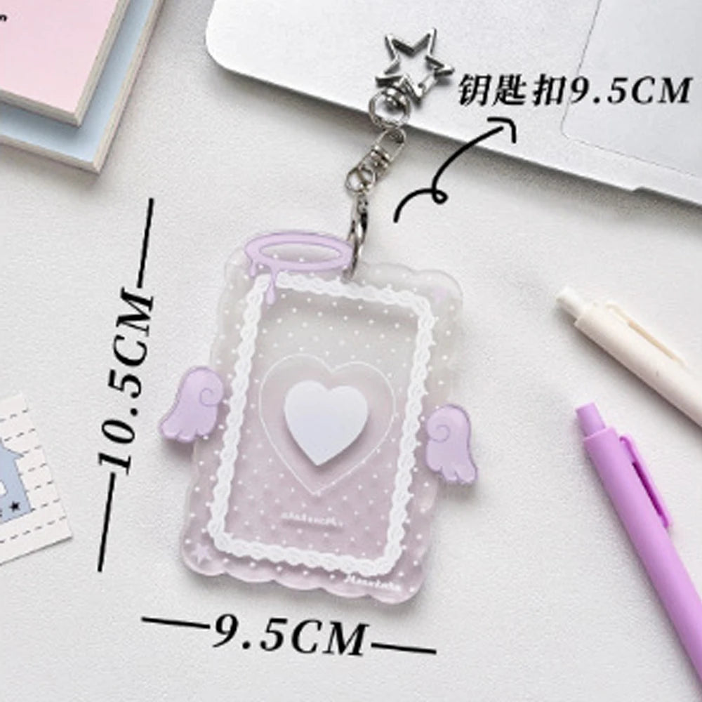 Hot Fashion Love Wings Acrylic 3in Card Holder Girl Crossbody Bag Pendant Keychain Decoration Kpop Idol Photo Storage Card Clip