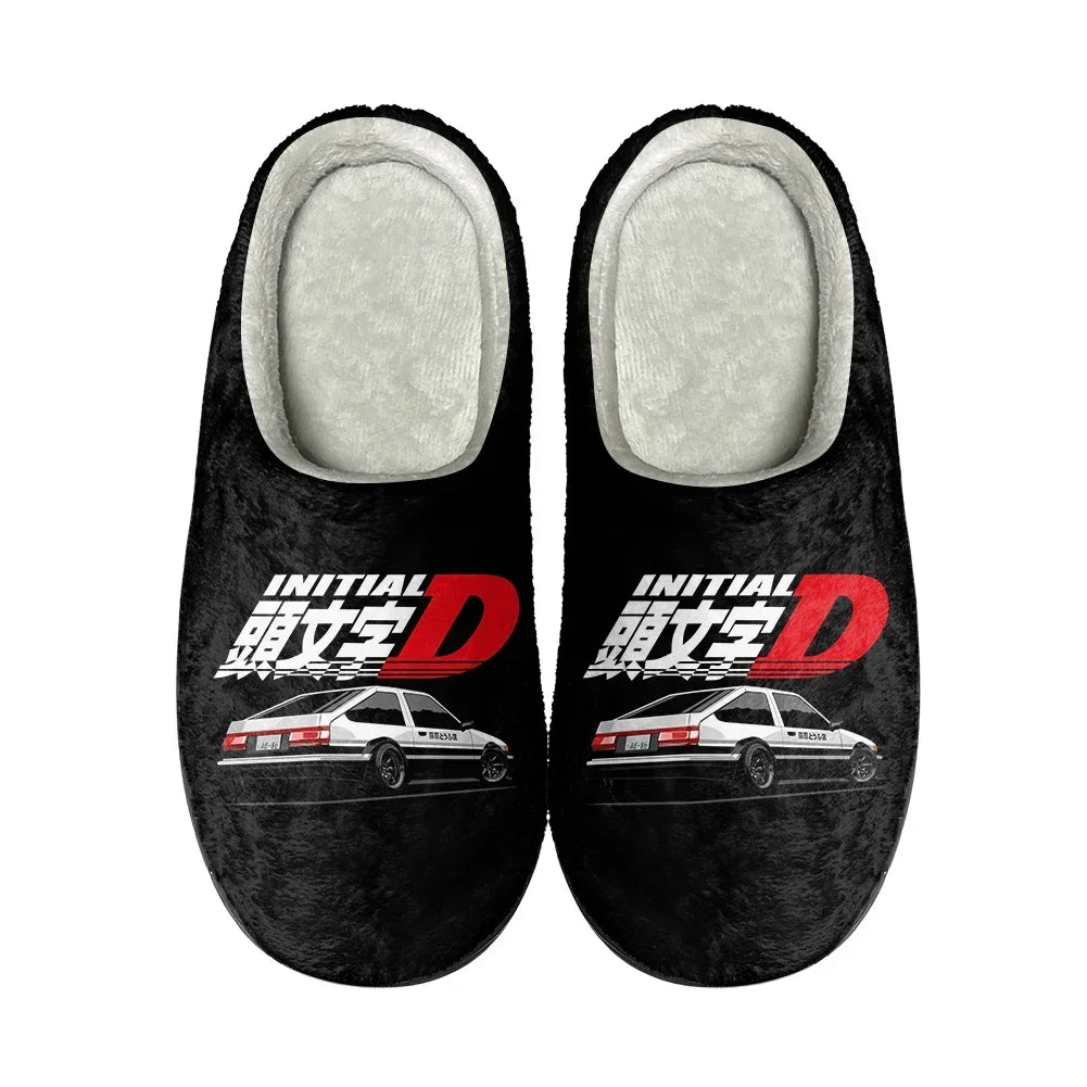 Japanese Anime Initial D Home Cotton Custom Slippers Mens Womens Sandals Plush Rock Band Casual Keep Warm Shoes Thermal Slipper