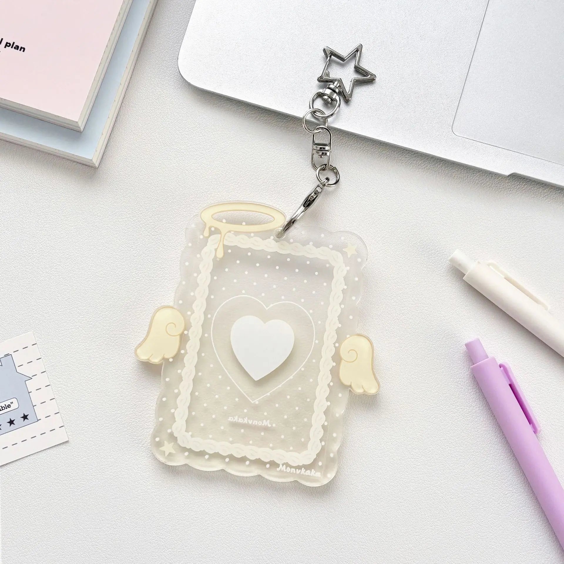 Hot Fashion Love Wings Acrylic 3in Card Holder Girl Crossbody Bag Pendant Keychain Decoration Kpop Idol Photo Storage Card Clip