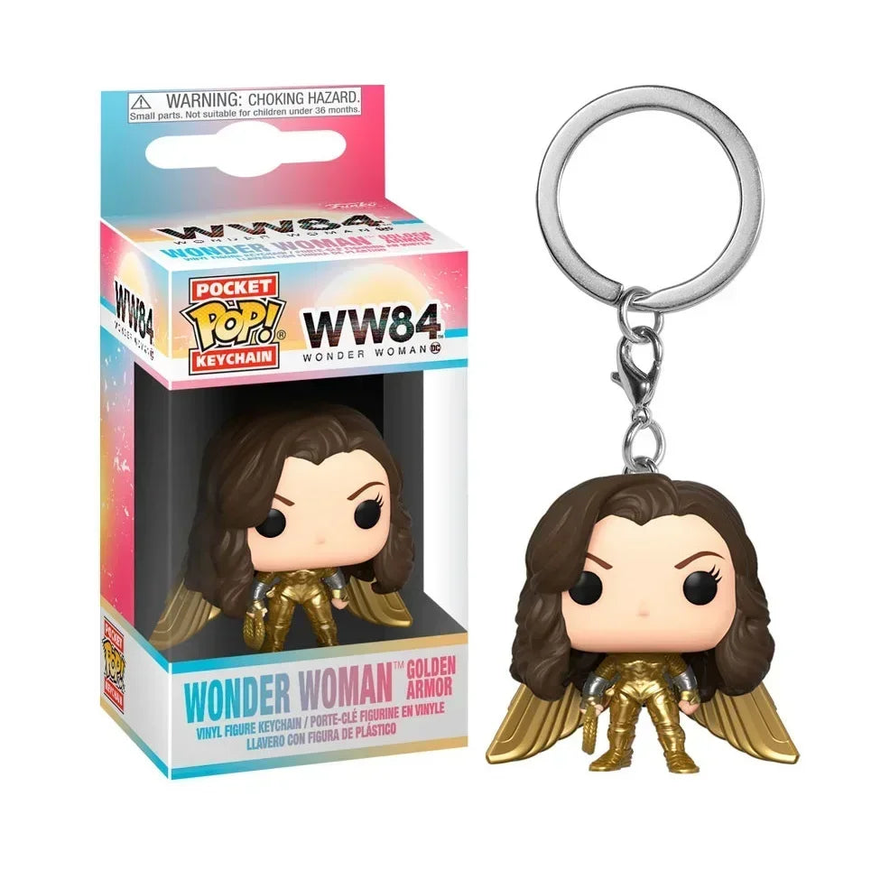 Funko POP DC Heroes Woder Woman 1984 Pocket Keychain WW84 Justice League Key Chain Wonder Woman Golden Armor Gift for Kids
