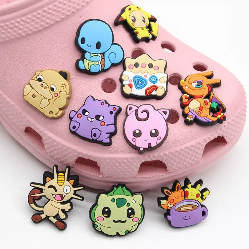 Anime Cartoon Pikachu Psyduck Squirtle Sandals Accessories 10/20/27Pcs Pokemon Clogs Sandals Decor Buckle Girls Birthday Gifts