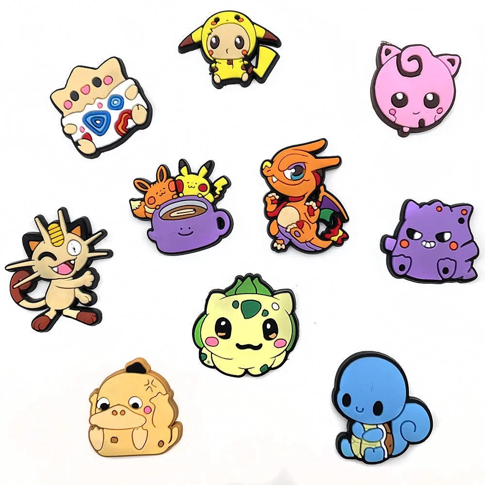 Anime Cartoon Pikachu Psyduck Squirtle Sandals Accessories 10/20/27Pcs Pokemon Clogs Sandals Decor Buckle Girls Birthday Gifts